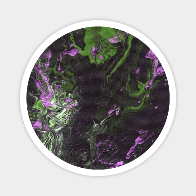 Liquid art. Abstract black-violet-green background with hand-painted marble texture. Best for the print, fabric, poster, wallpaper, cover and packaging, wrapping paper. Christmas holiday mood. Magnet by Olesya Pugach